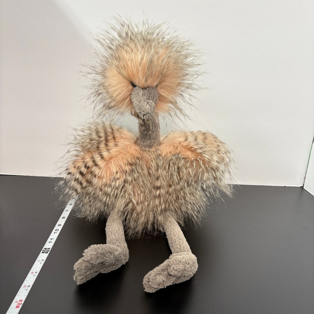 Jellycat Kids Odette Ostrich Plush 15in Peach Grey Fluffy Bird Toy